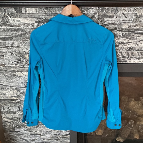 Marmot Long Sleeve Button Down Shirt Small Zippered Side Pocket, Blue - Picture 2 of 11